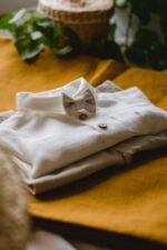 naturalny lniany komplet do chrztu dla chłopca vintage lilen