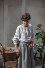 długie spódnice wełniane na zimę ciepłe i eleganckie lilen szara jodełka