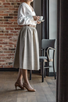 spódnica rozkloszowana w stylu modern vintage z wełny merino szyta w polsce lilen