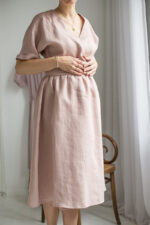 Lniane kimono - pudrowy róż - obrazek 4